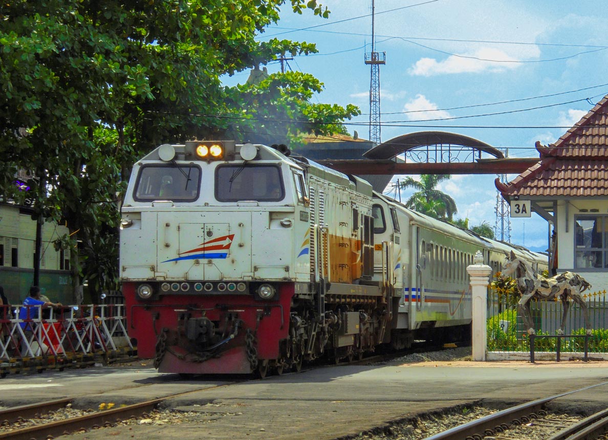 Indonesian Railways train leaving Yogyakarta, Indonesia