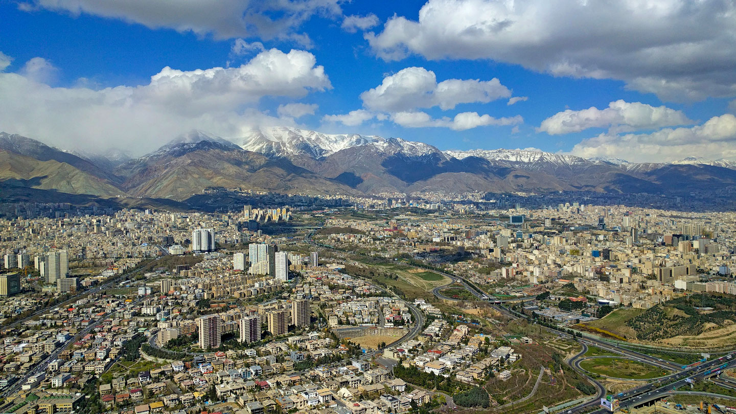 Aerial view of Tehran, with the Alborz mountain range, Iran