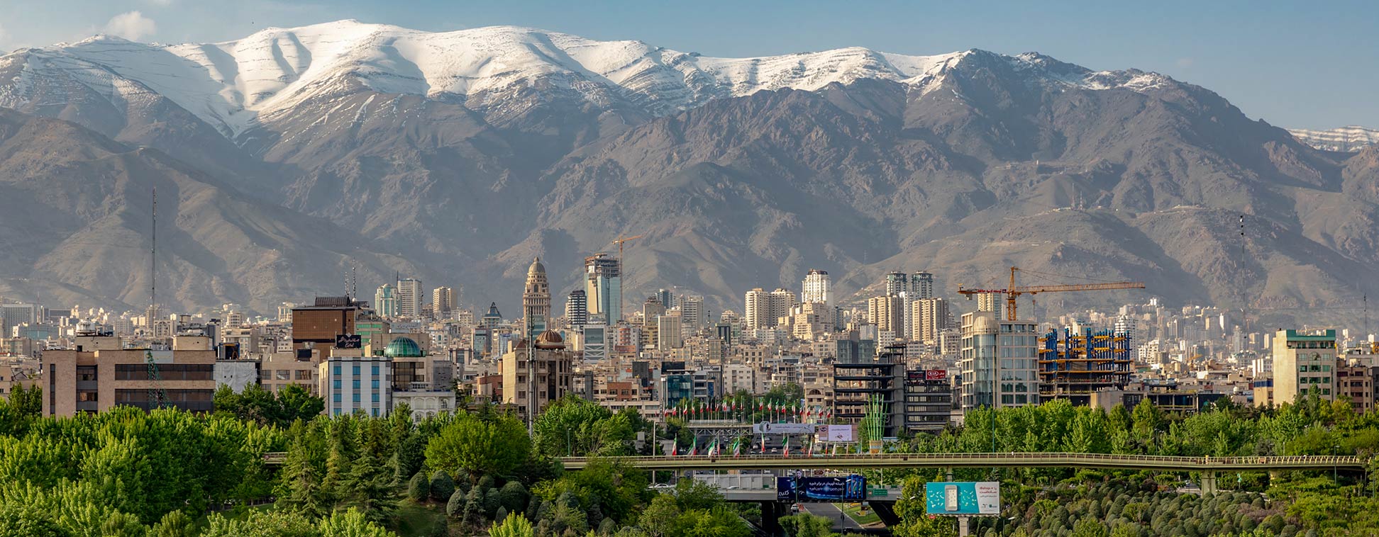 Skyline of Tehran with Alborz mountain range in the background