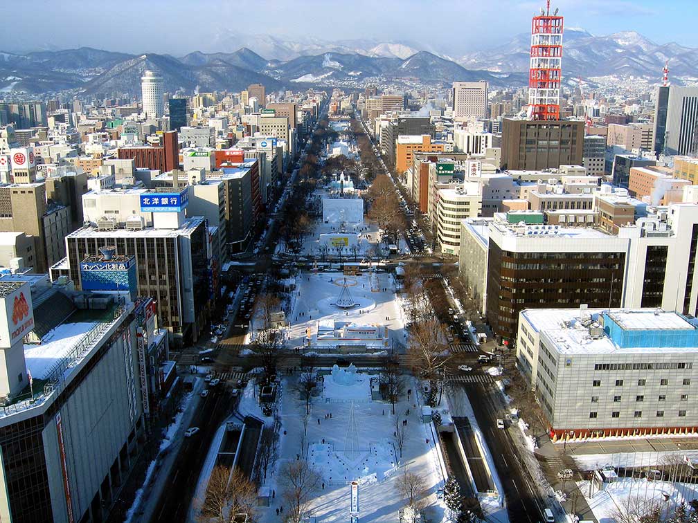 Odori, a streetlike park in the center of Sapporo, Hokkaido, Japan