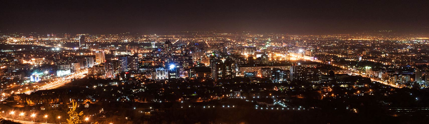 Panoramic night view of Almaty from Kok-Tobe mountain