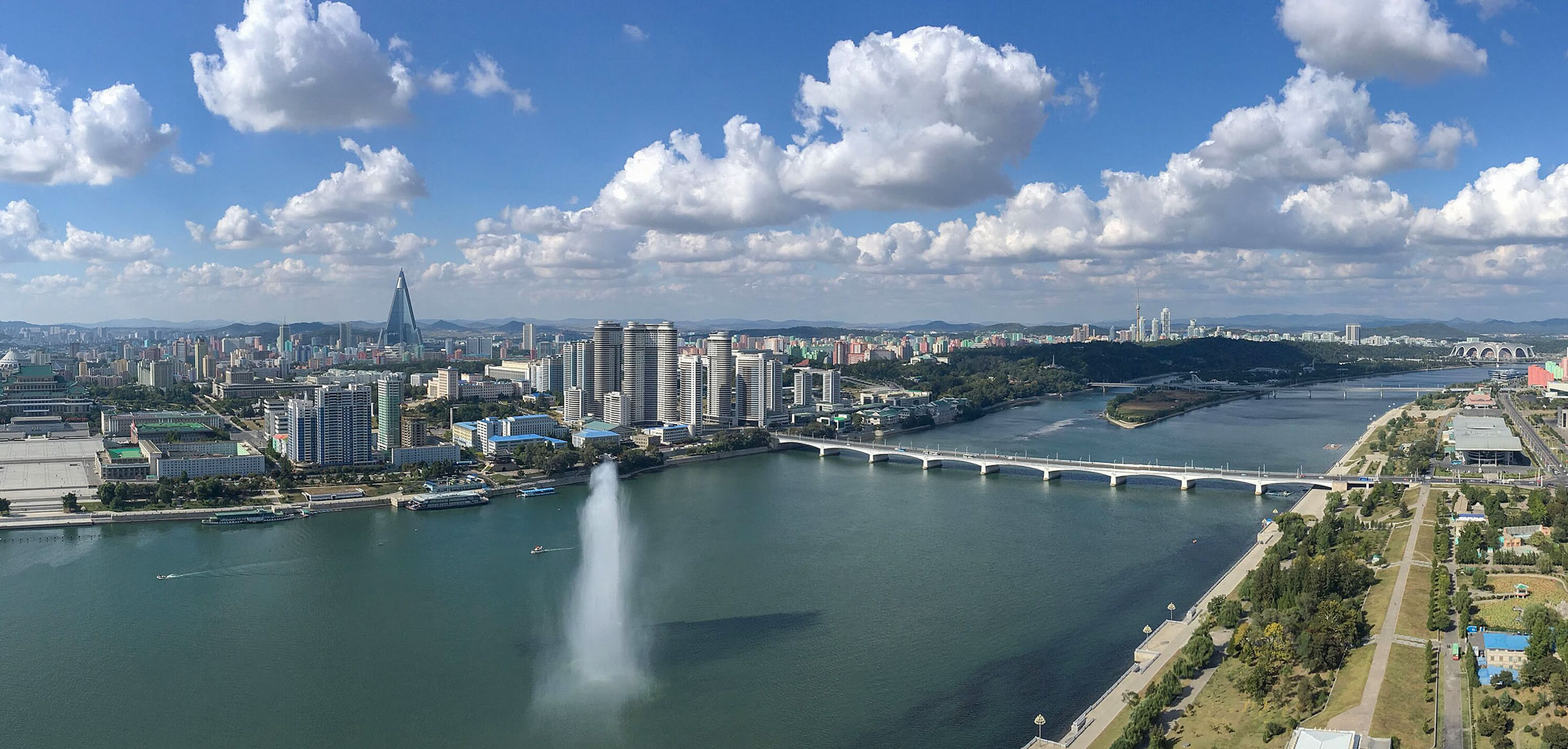 Panoramic view of Pyongyang from Juche Tower.
