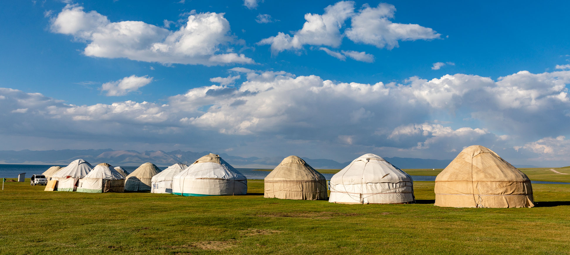 A Kyrgyz yurt camp near Lake Song-Köl in Kyrgyzstan.