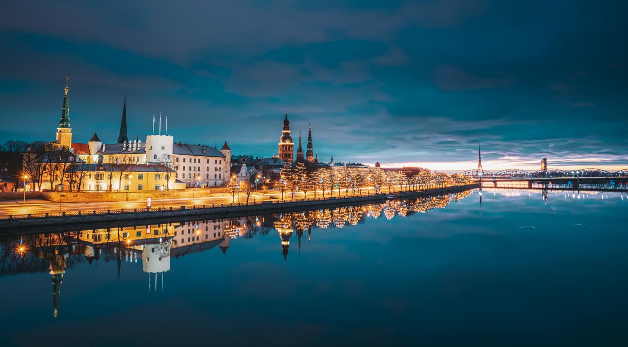 Old Town of Riga on the banks of Daugava river, the capital of Latvia.