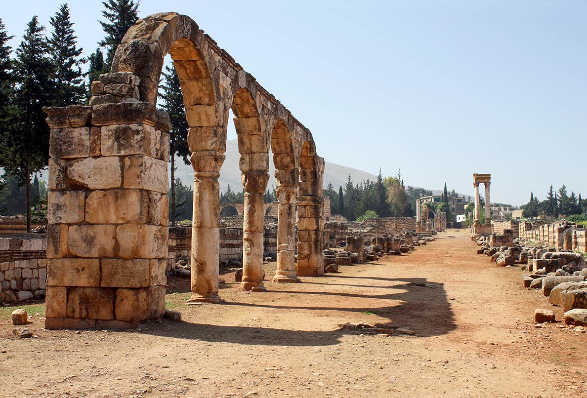 Ruins of the cardo of the Umayyad city of Anjar, Lebanon