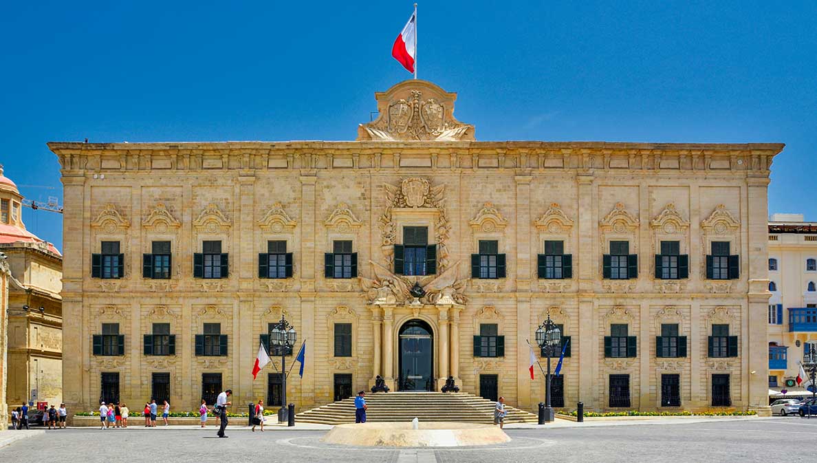 Façade of the Auberge de Castille in Valletta