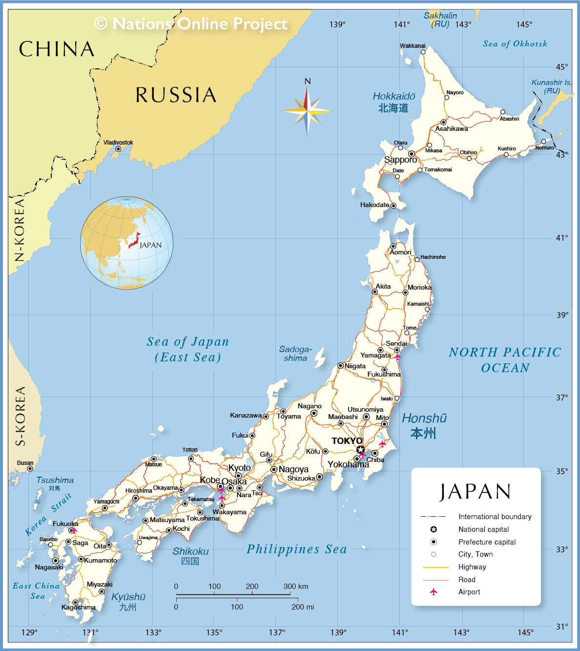 Map shows Japan 