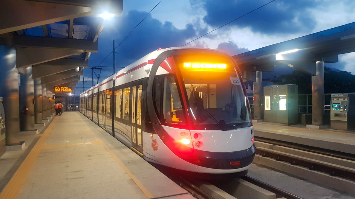 An Urbos 100-3 of the Mauritius Metro Express