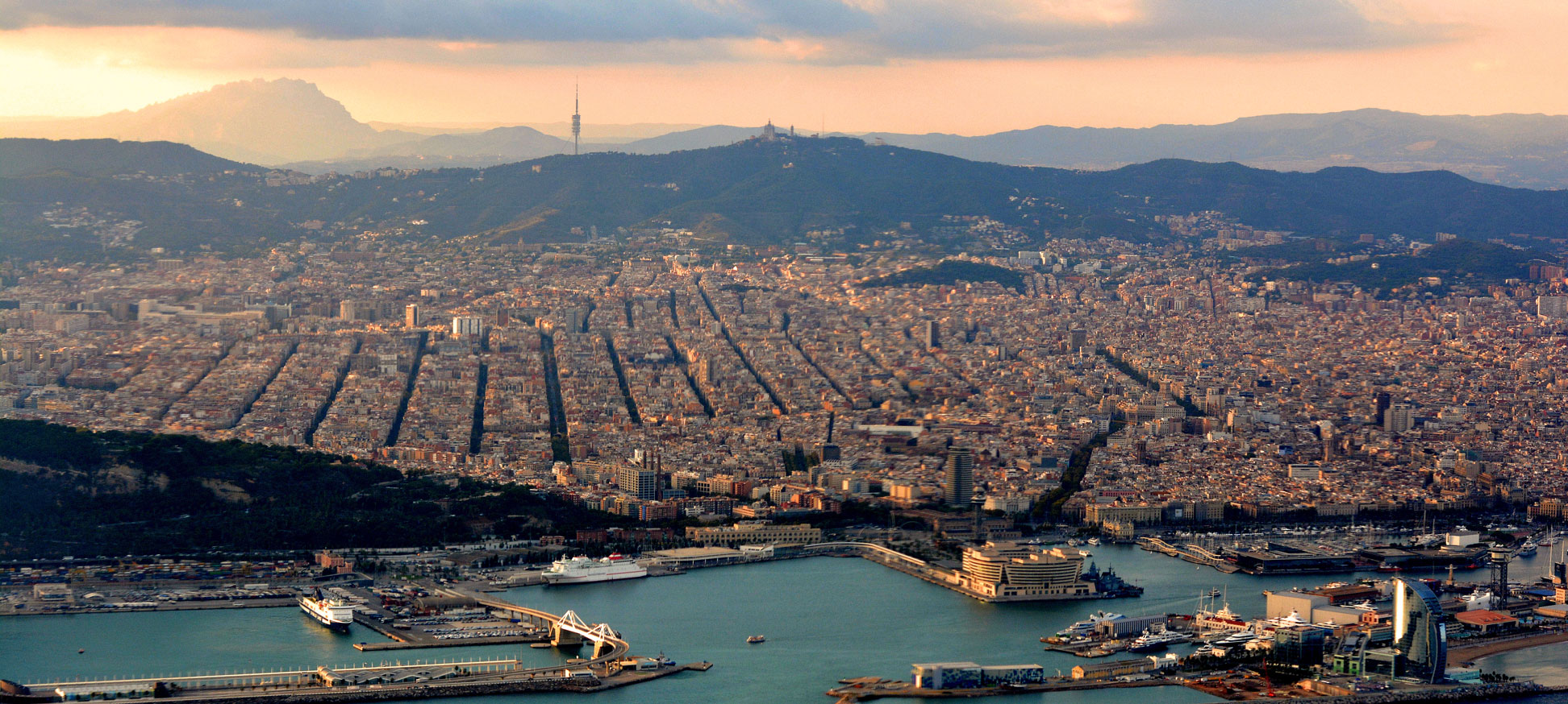Aerial view of Barcelona, a major Mediterranean port and the capital of Catalonia, an autonomous region of northeastern Spain.