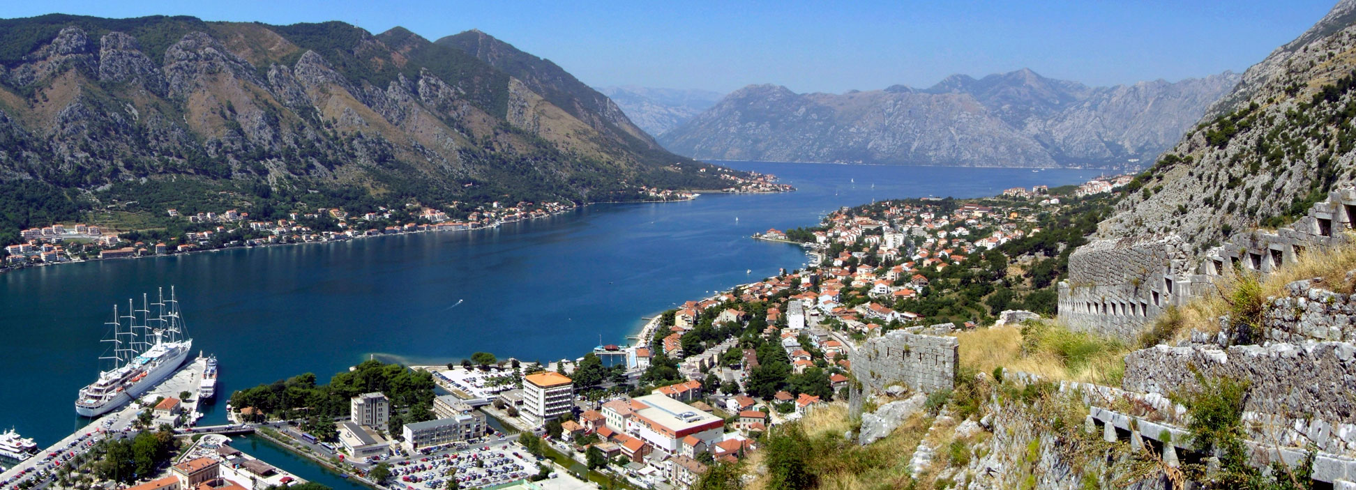Kotor, an ancient Mediterranean trading port city in the Bay of Kotor in the Adriatic Sea in Montenegro.
