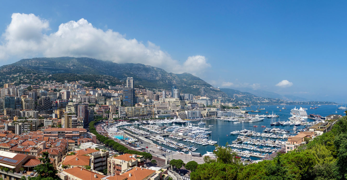 Monaco, the city-state on the French Riviera of the Mediterranean Sea