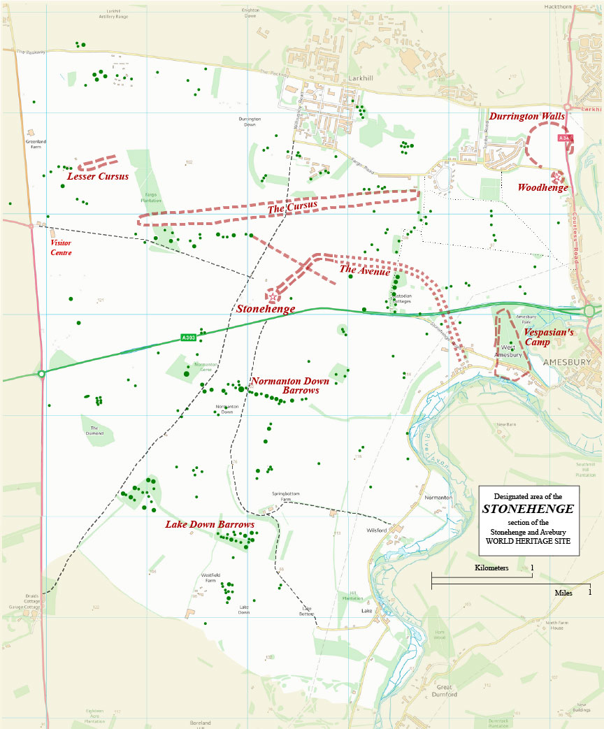 Mapa de los sitios clave en la sección de Avebury de Stonehenge