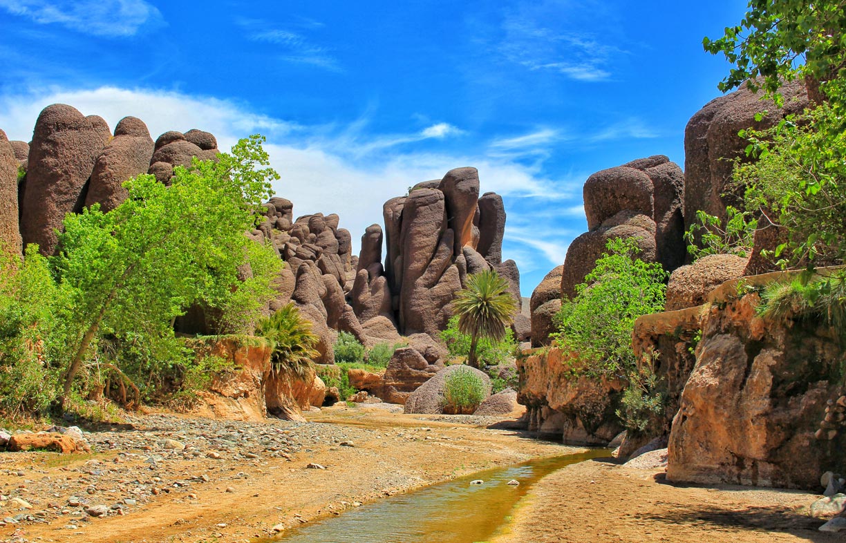 Volcanic rock formations in the Tislit Gorges in Taliouine