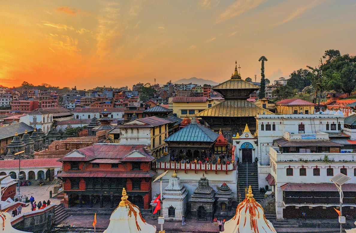 Evening time at Pashupatinath temple complex near Kathmandu, Nepal