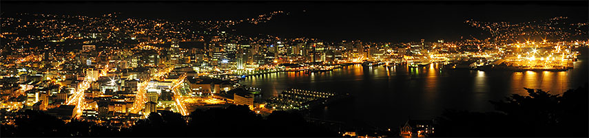 Wellington Harbor at night, New Zealand