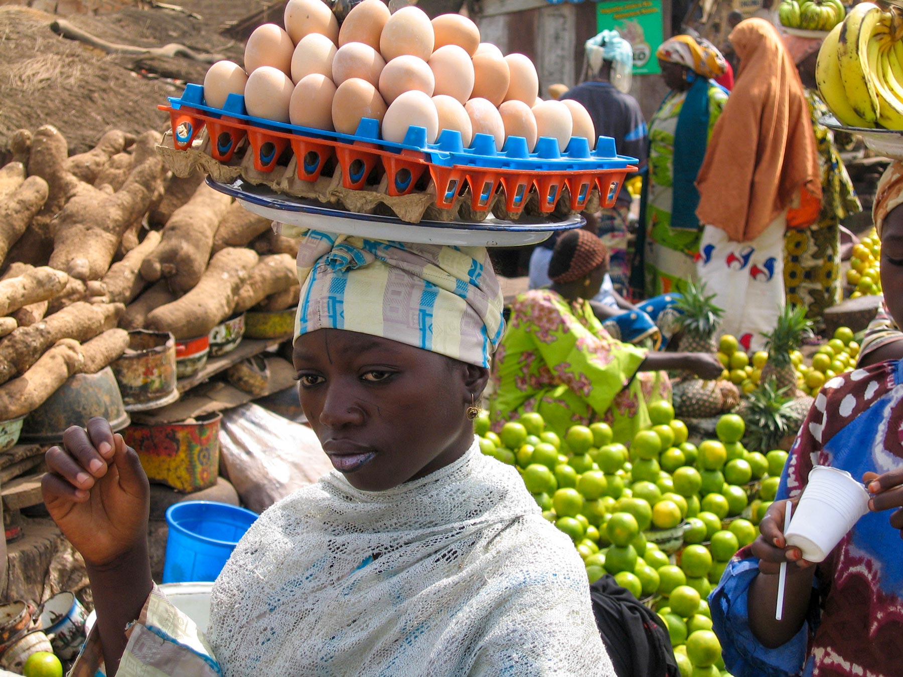An egg seller on a marketplace in the Nigerian state of Plateau.