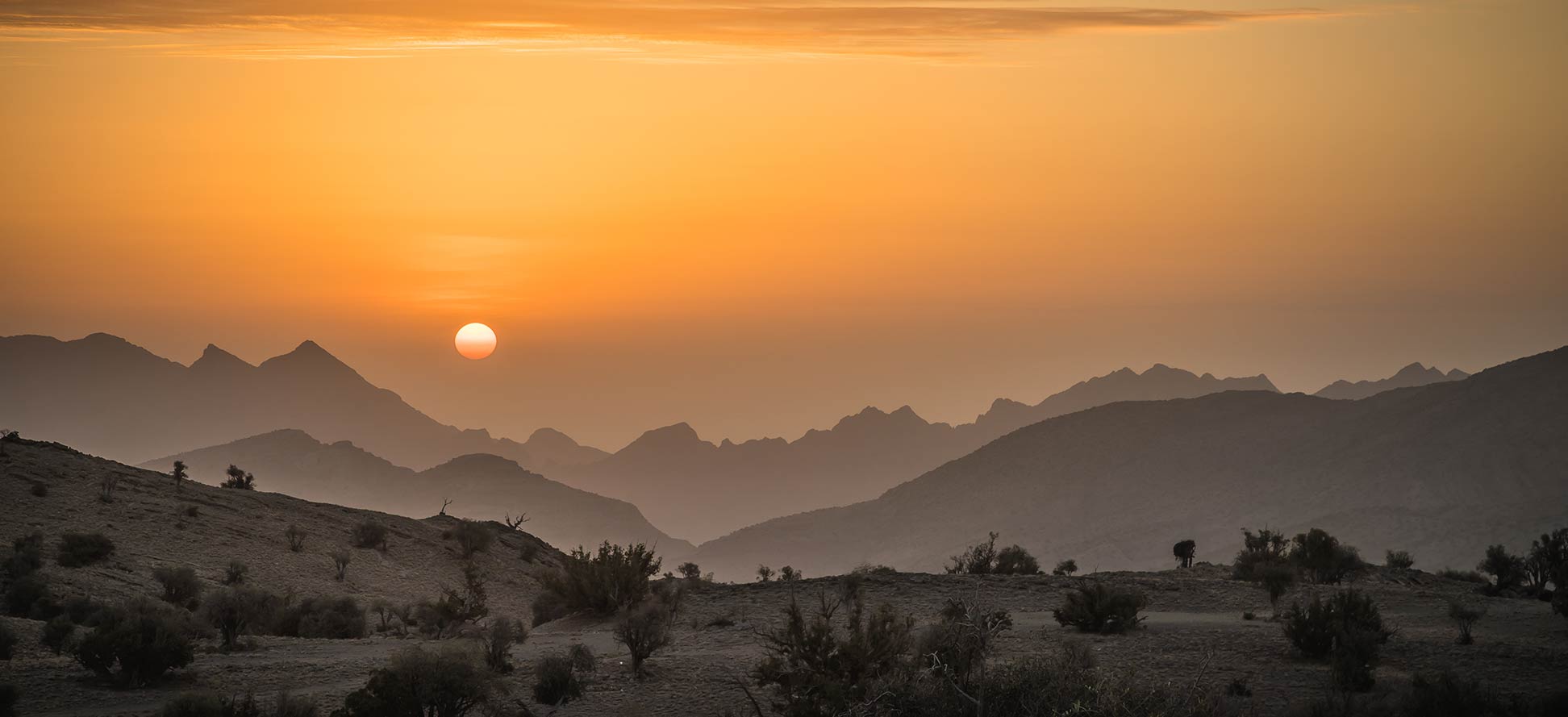 Sunrise on Jebel Akhdar, Al Hajar mountain range in Oman