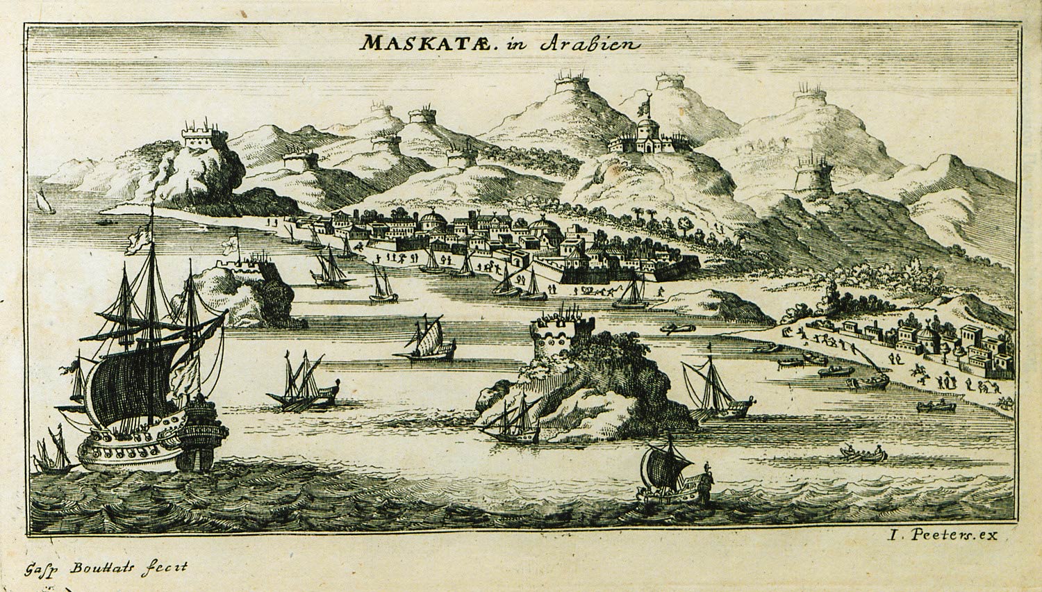 View of Maskatae (Muscat) in Arabien Engraving 