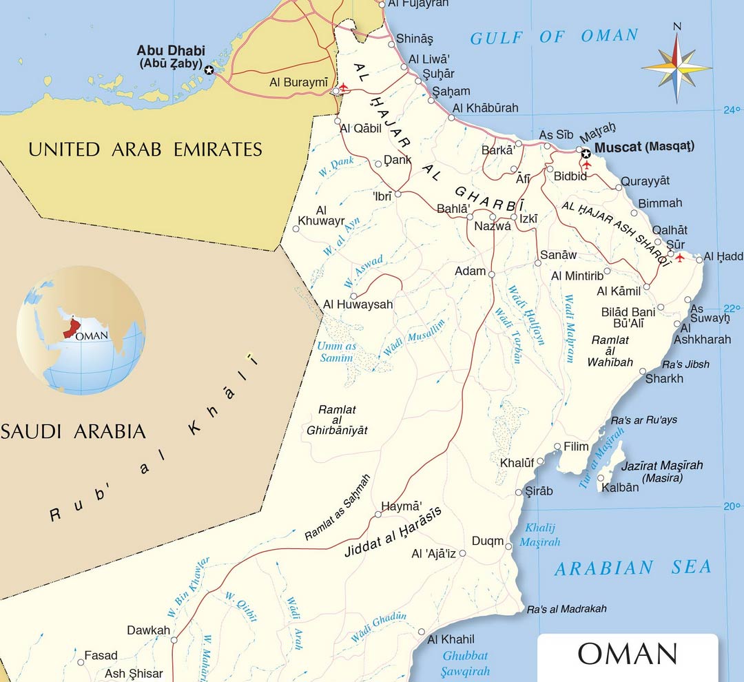 Map Of Oman And Surrounding Countries Oman - A Country Profile - Nations Online Project