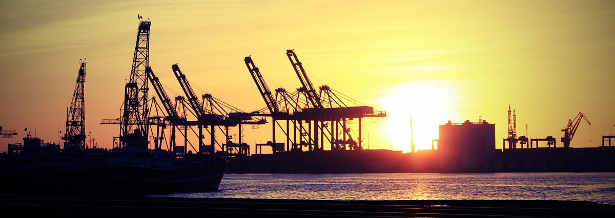 Gantry cranes at the Port of Karachi's container terminal, Pakistan