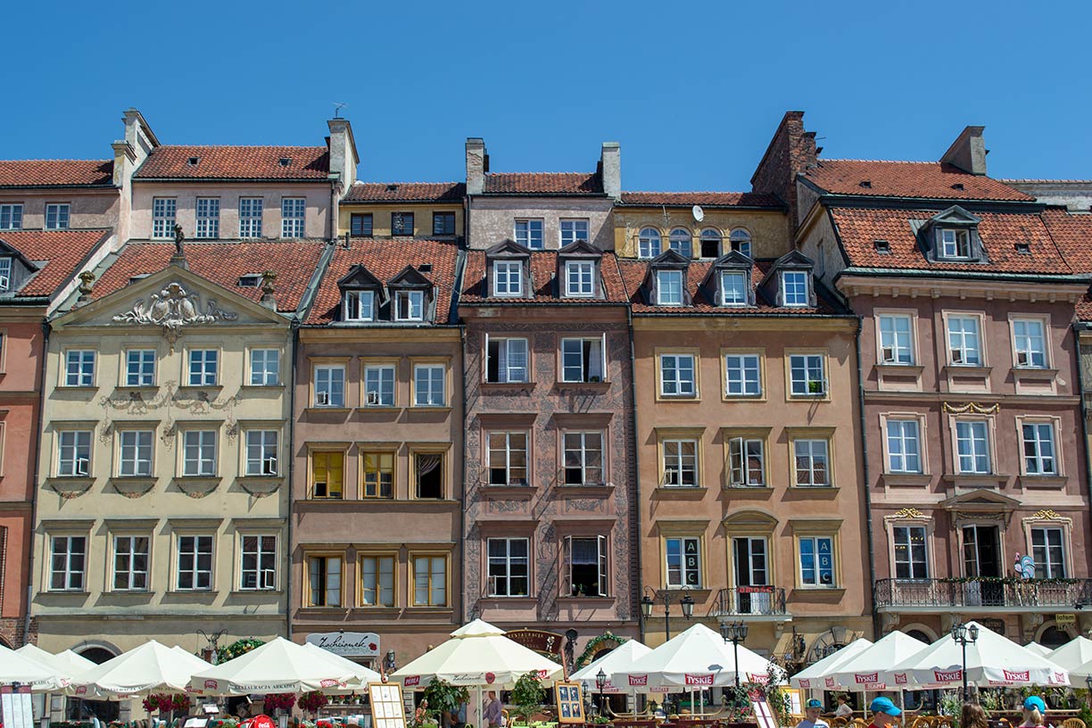 Houses at the Old Town Market Place in Warsaw, Poland