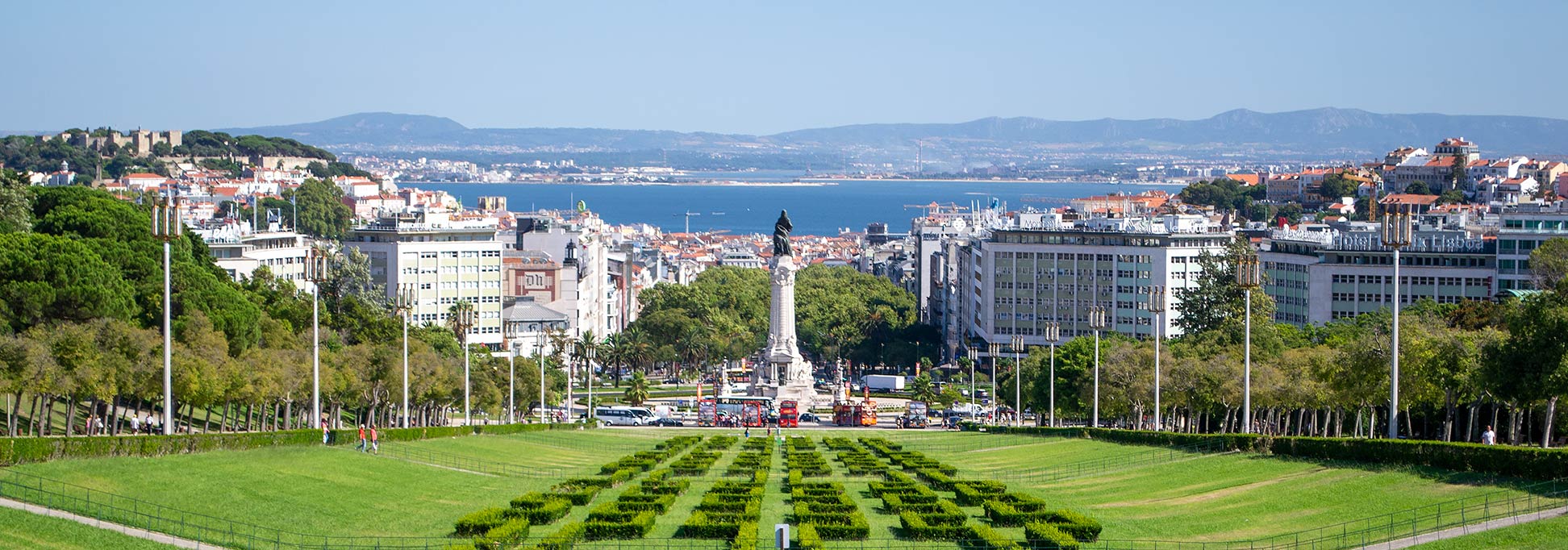 View of Lisbon from Parque Eduardo VII, with the Tagus river in the background