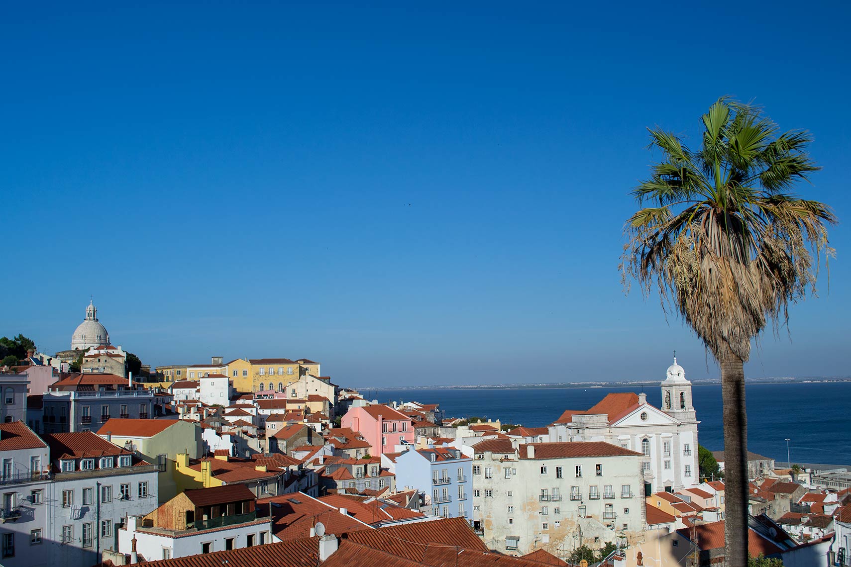 View over Lisbon and Tagus river with the National Pantheon in the background