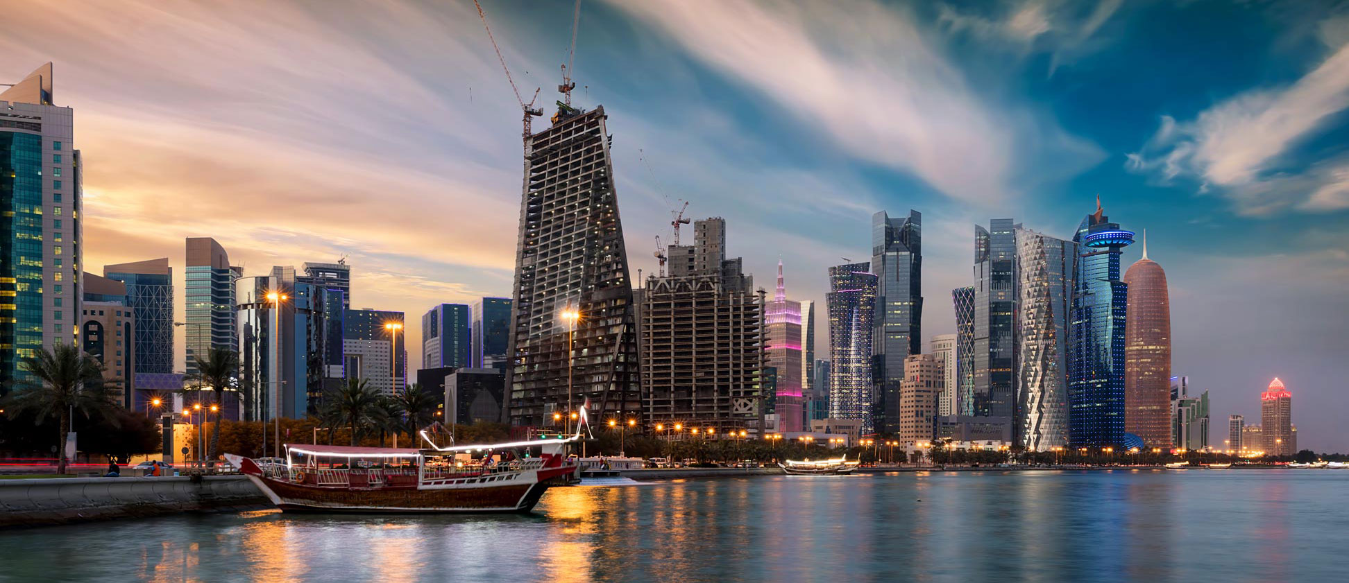 Doha's West Bay skyline in the evening.