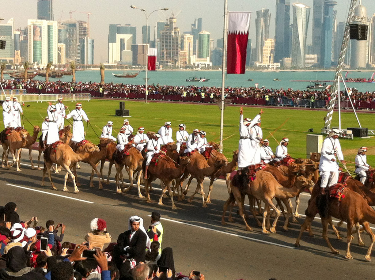 Qatar National Day parade with camels