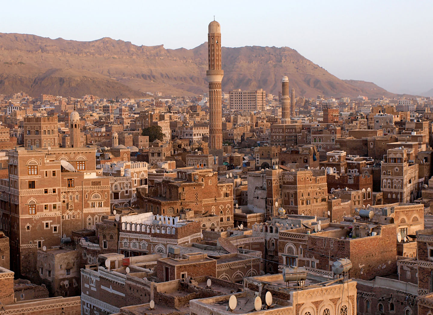 Typical architecture in the old town of Sanaa, the capital of Yemen.
