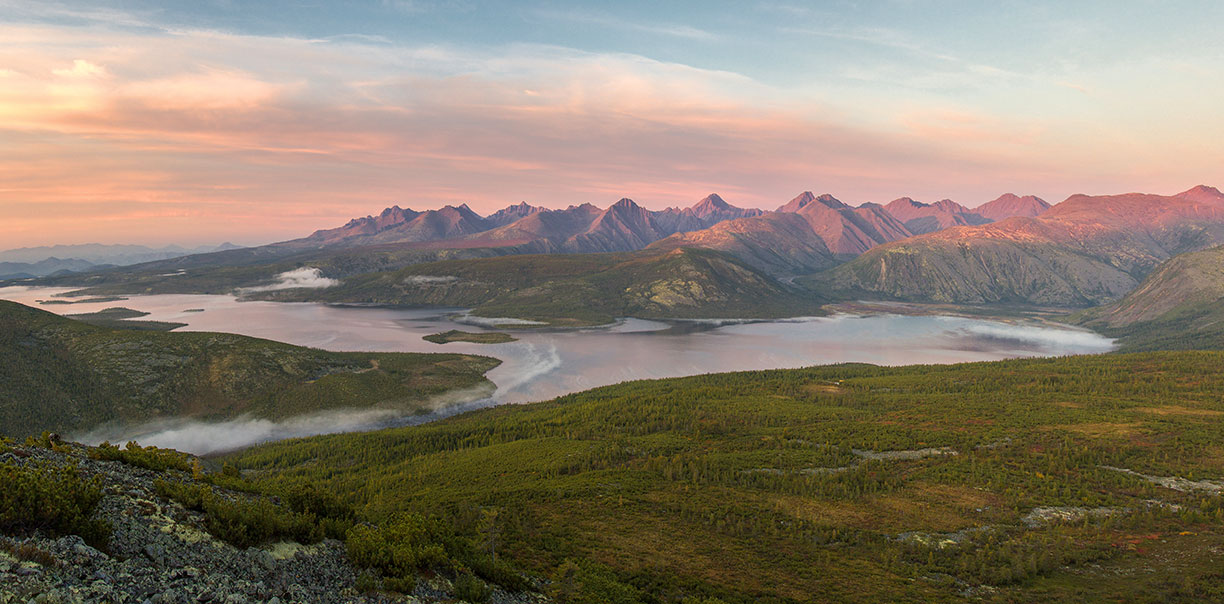 Angachak Ridge rises above Jack London Lake, Russian Far East