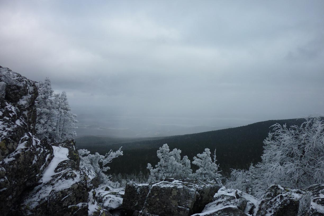 Winter landscape on top of Mount Kachkanar, Ural mountain range