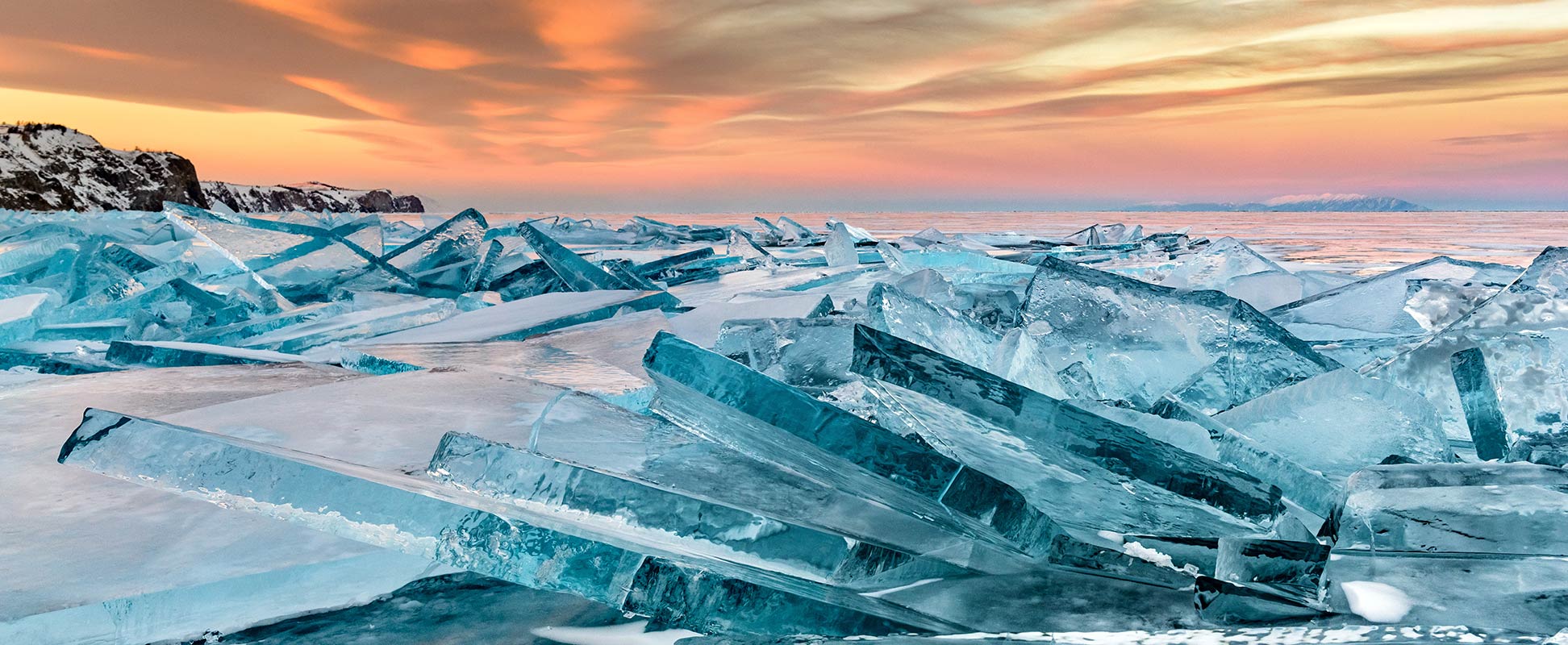 Ice ridges near Olkhon island on Lake Baikal in Siberia