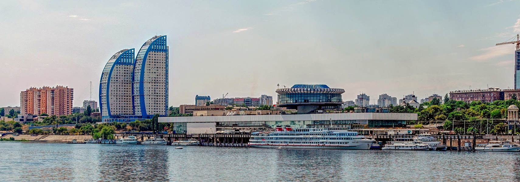 Panorama of the city of Volgograd at the Volga River in Russia