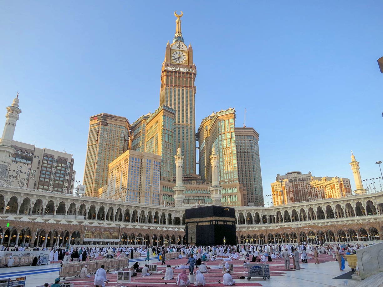 Al-Masjid Al-Ḥarām mosque and Abraj Al Bait hotel in Mecca, Saudi Arabia