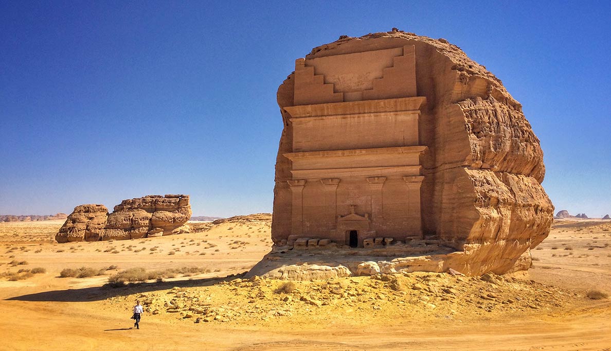 Qasr al Farid tomb in the archeological compound of Mada'in Saleh, Saudi Arabia