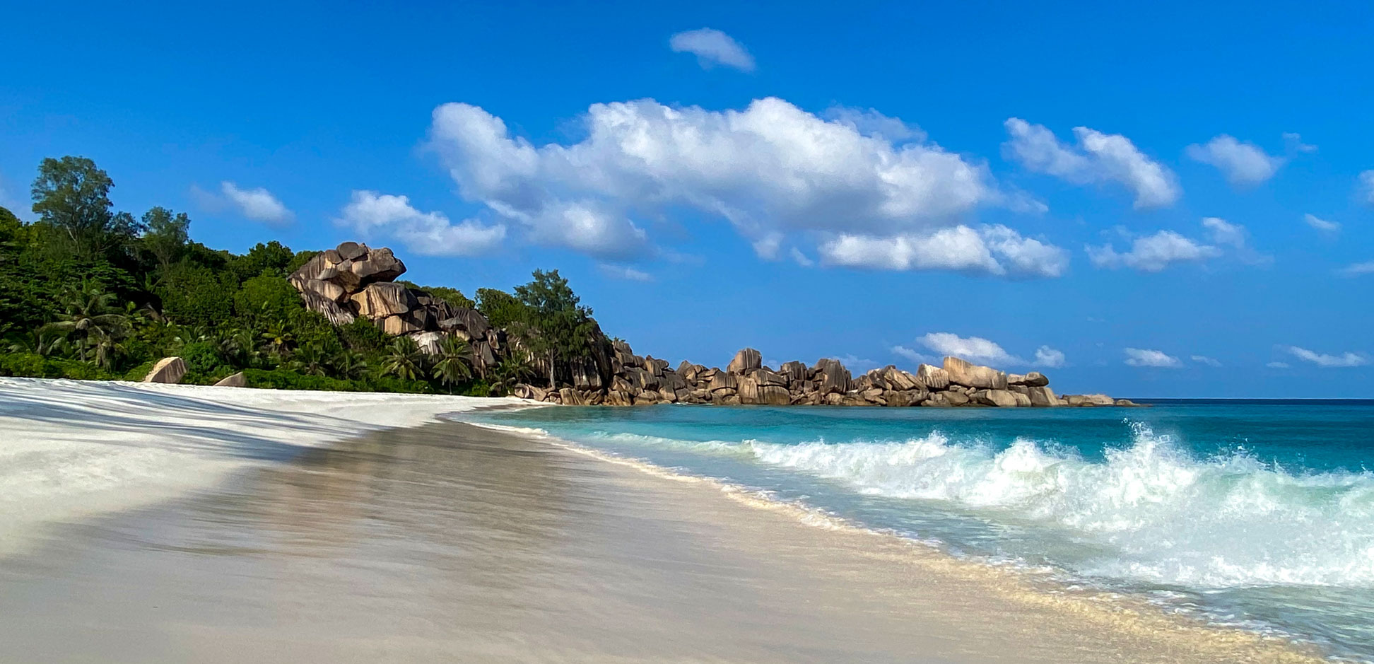 Grand Anse beach scenery on the Seychelles island of La Digue