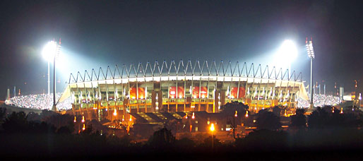Royal Bafokeng Stadium at night, Rustenburg, South Africa
