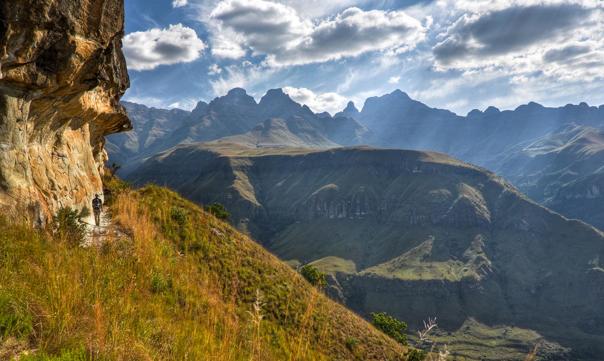 Hiking trail in the Cathedral Peak area in the uKhahlamba Drakensberg National Park