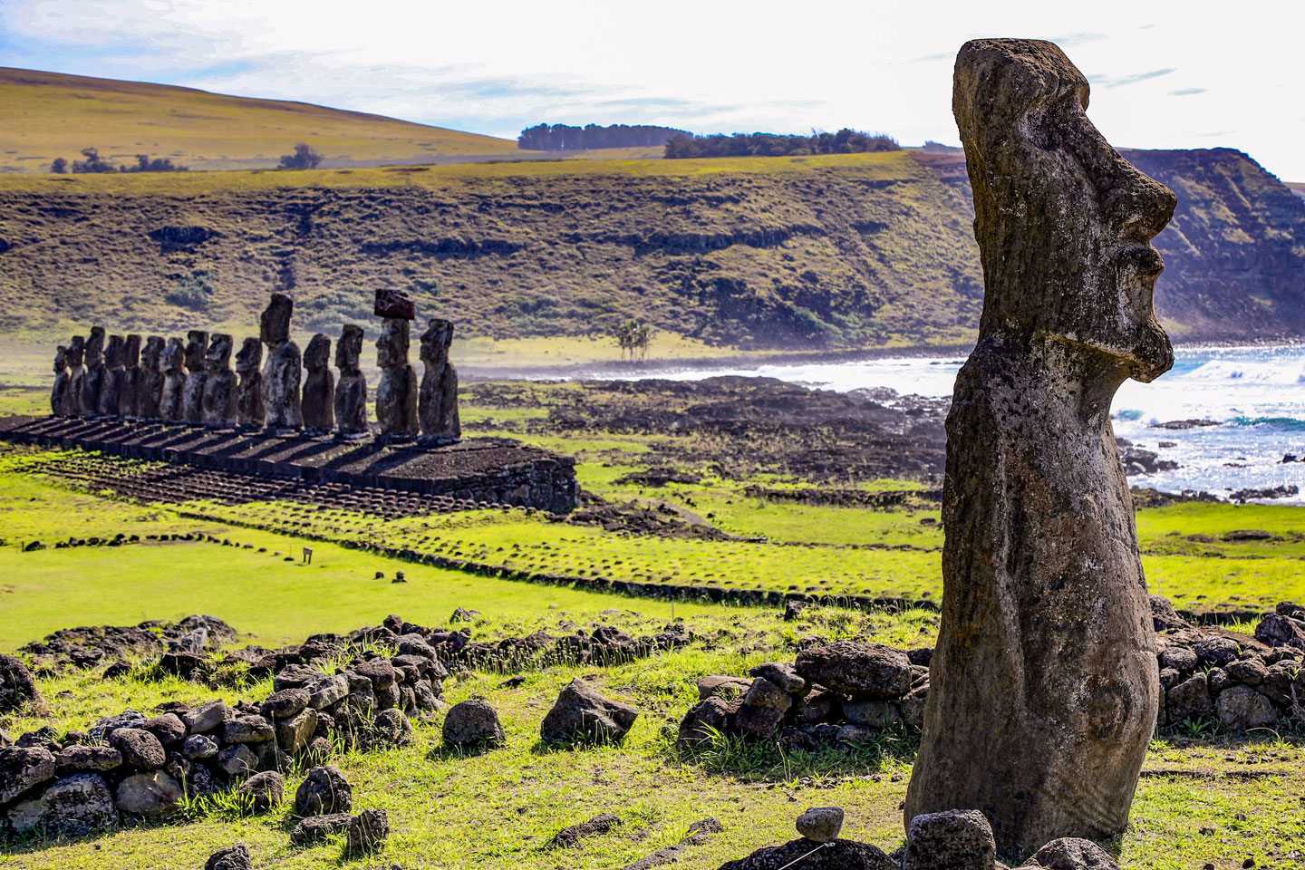 Moai figures on Easter Island (Rapa Nui), Polynesia.
