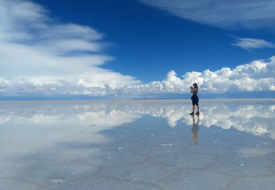 Reflection of the sky in the water of Salar de Uyuni, Bolivia
