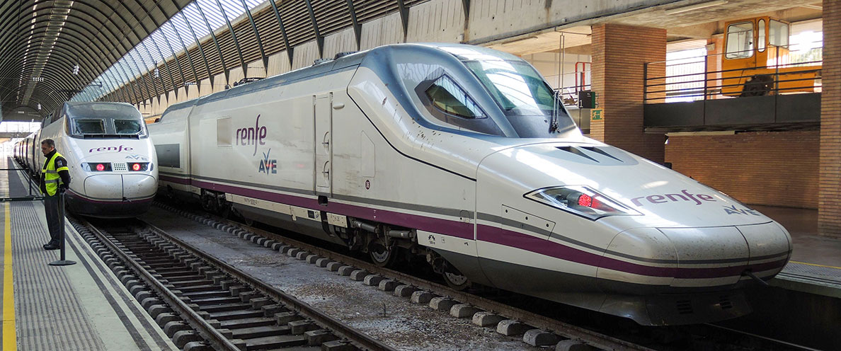 Spanish passenger trains at Santa Justa station in Seville