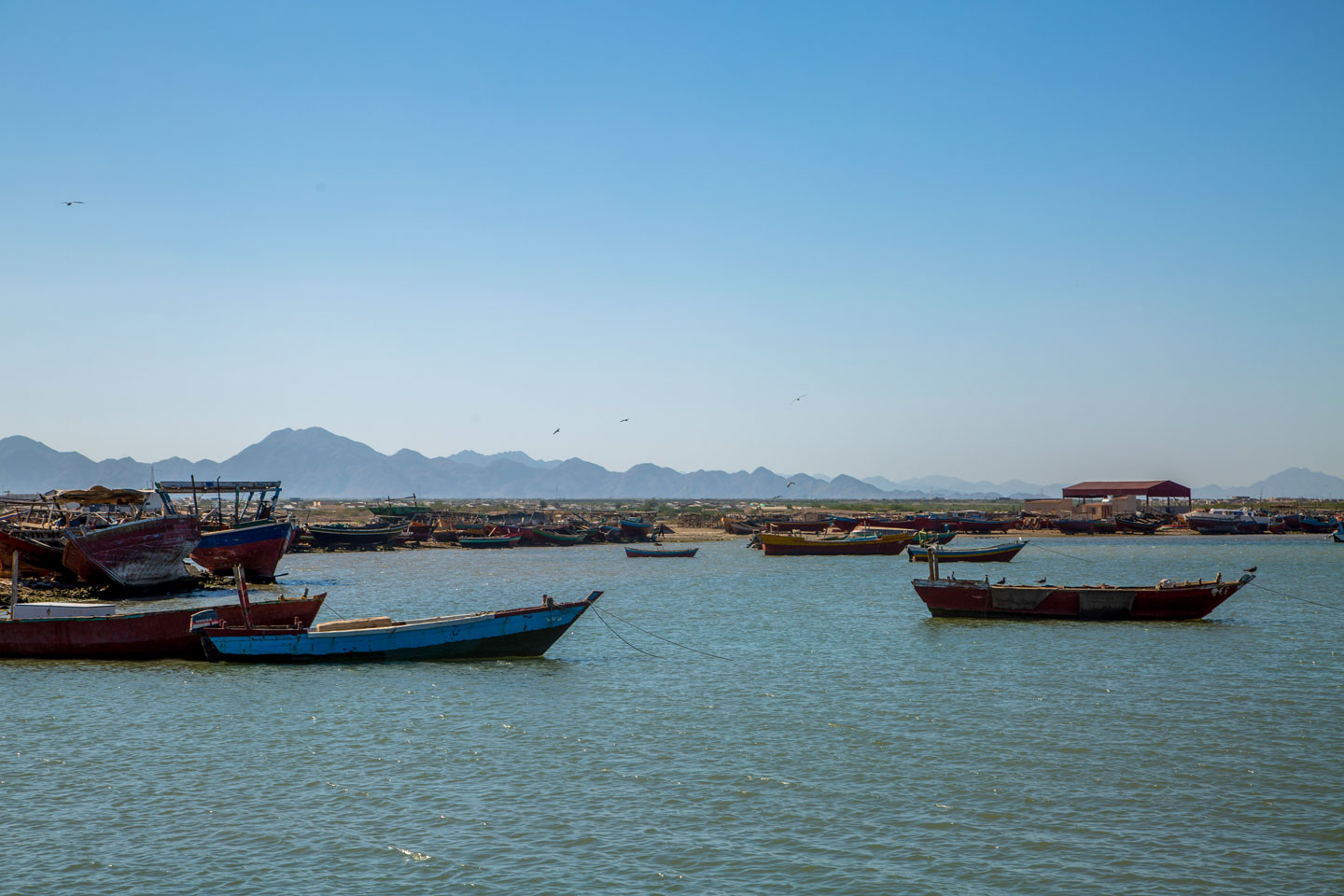 Boats in the Red Sea, the Red Sea Hills in the background, Sudan
