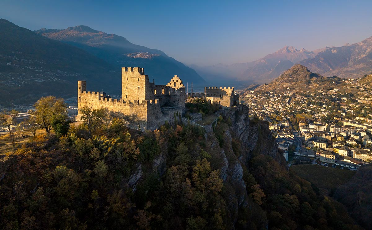 Tourbillon Castle near the old town of Sion in the Swiss canton of Valais.