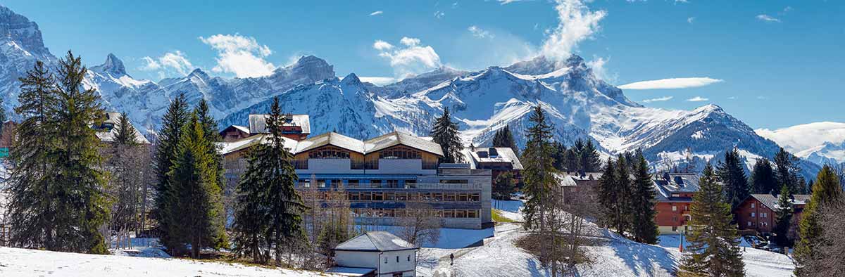 Panoramic view of public primary school in Villars-sur-Ollon, Switzerland