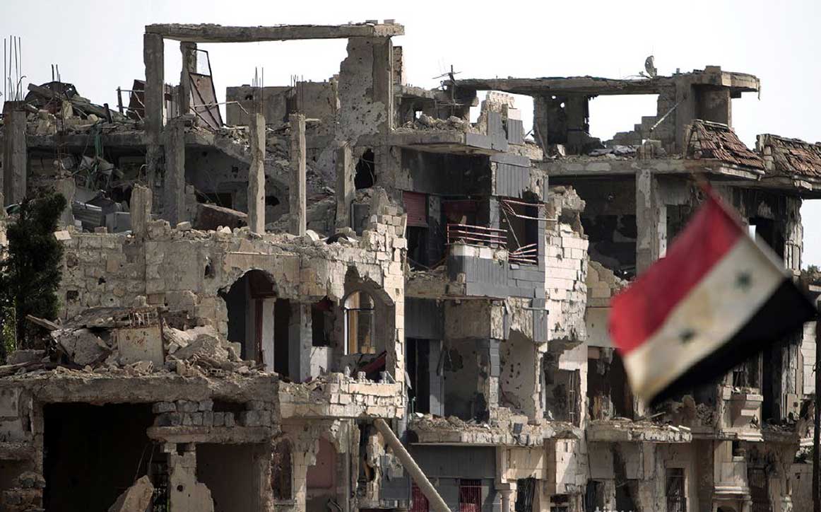 Street in destroyed city of Homs