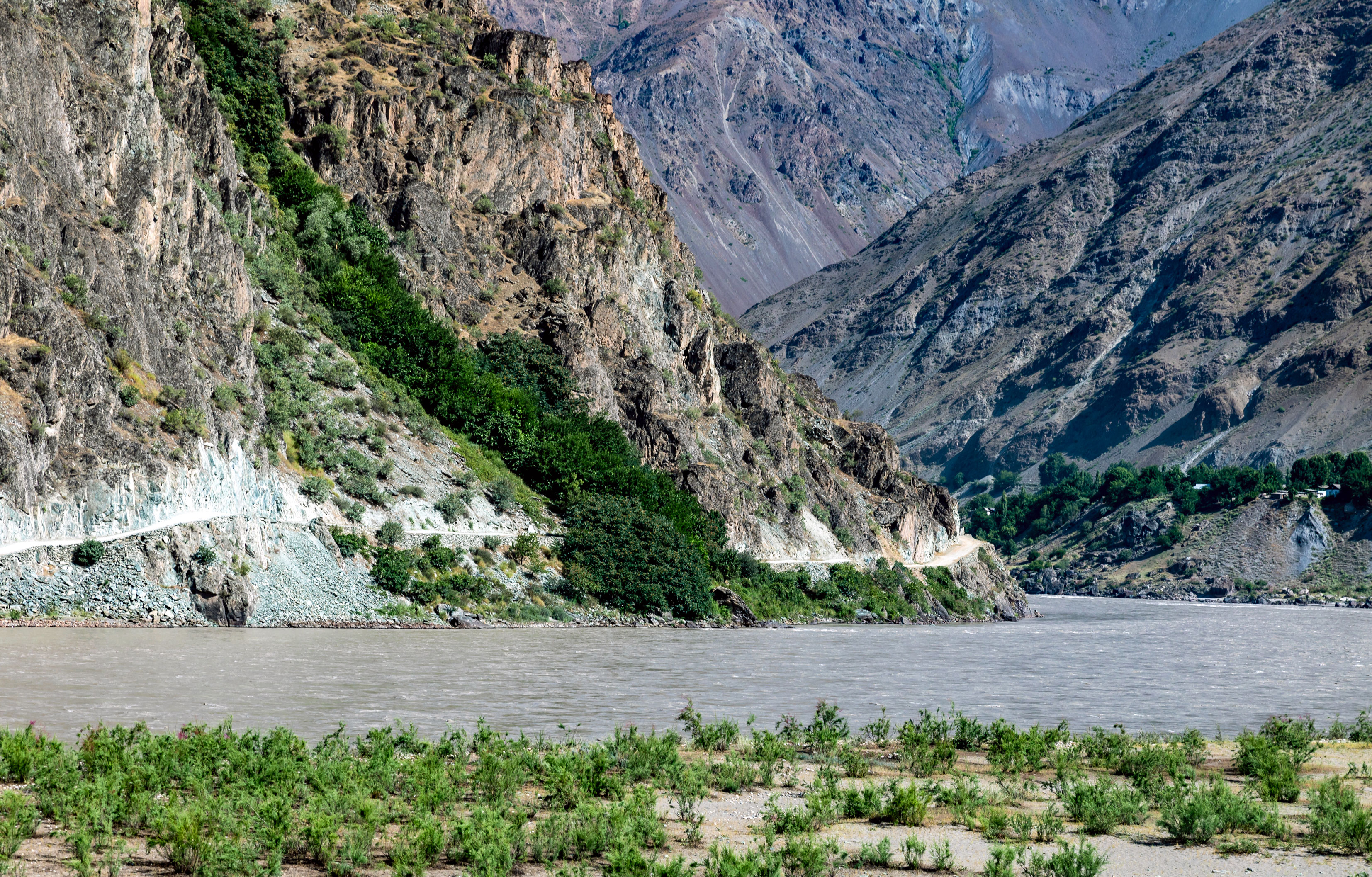 Lake Karakul with the eastern Pamir mountain range in the background.