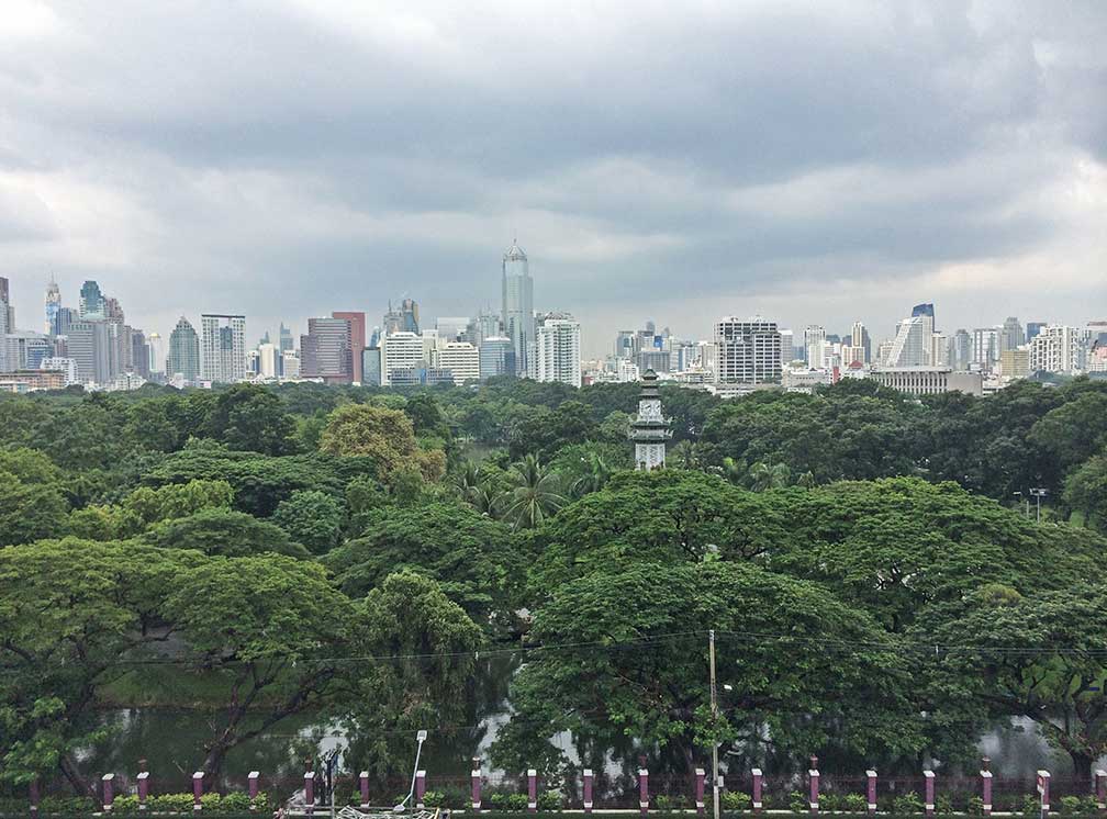 Bangkok, skyline behind Lumpini Park