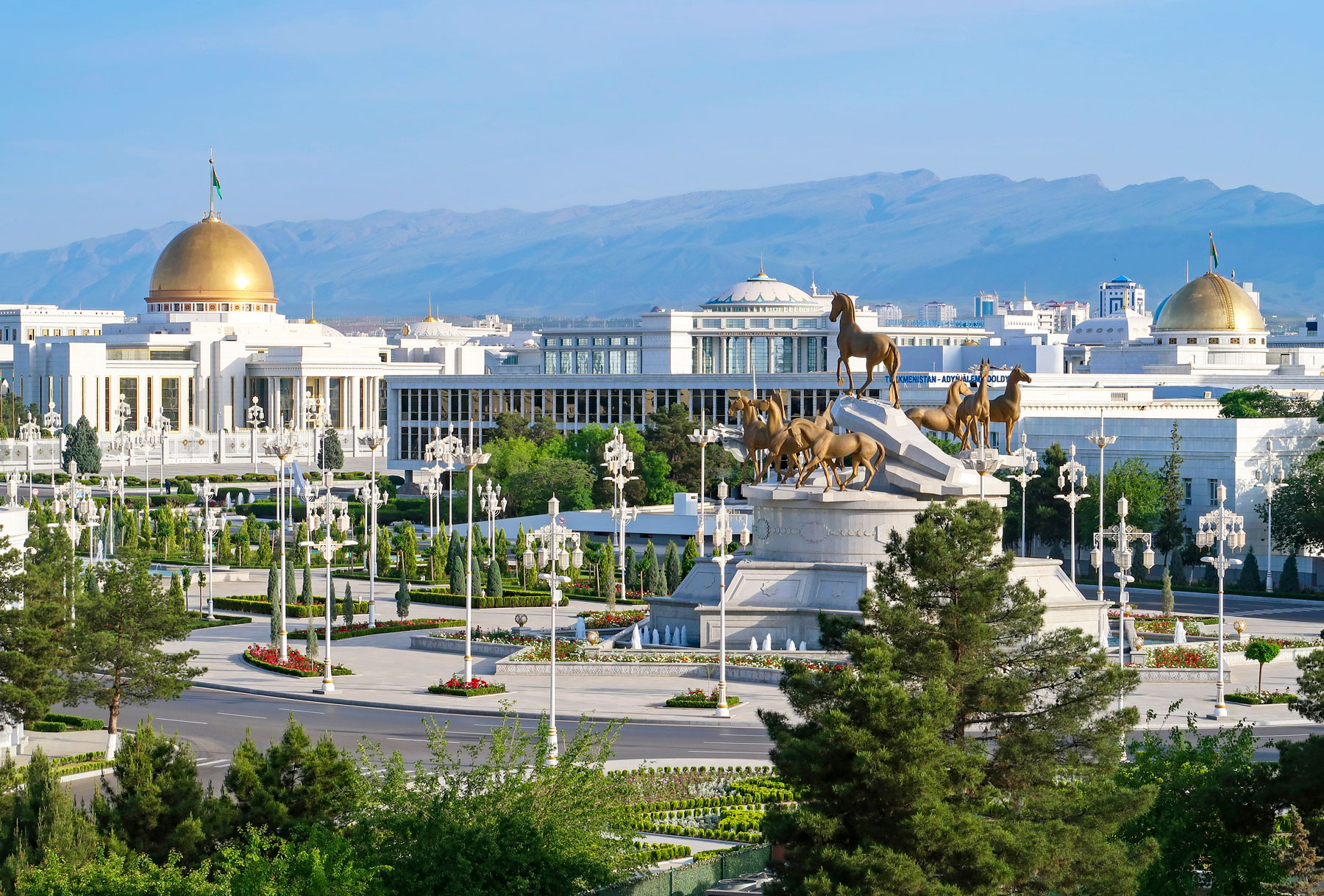 View of the Monument of Akhal-Teke horses in Ashgabat
