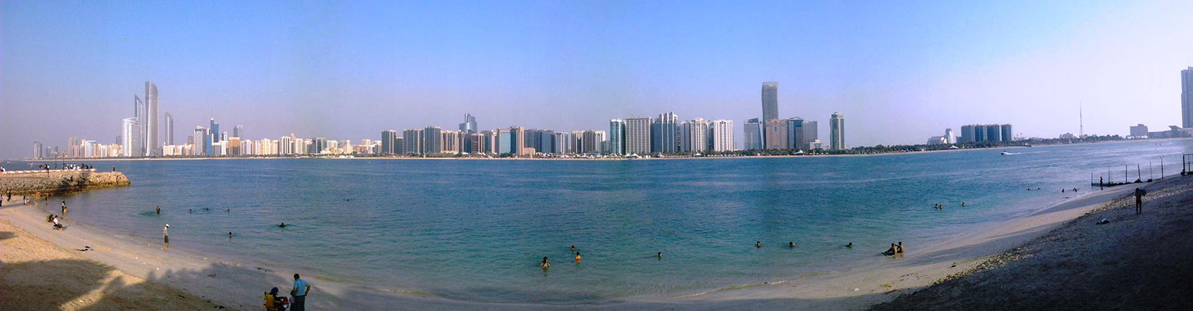 Panoramic view of the Corniche in Abu Dhabi, United Arab Emirates